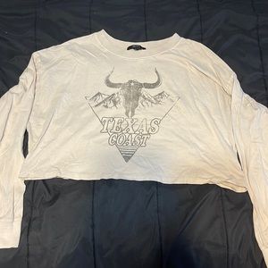 Forever 21 cream crop top long sleeve size large